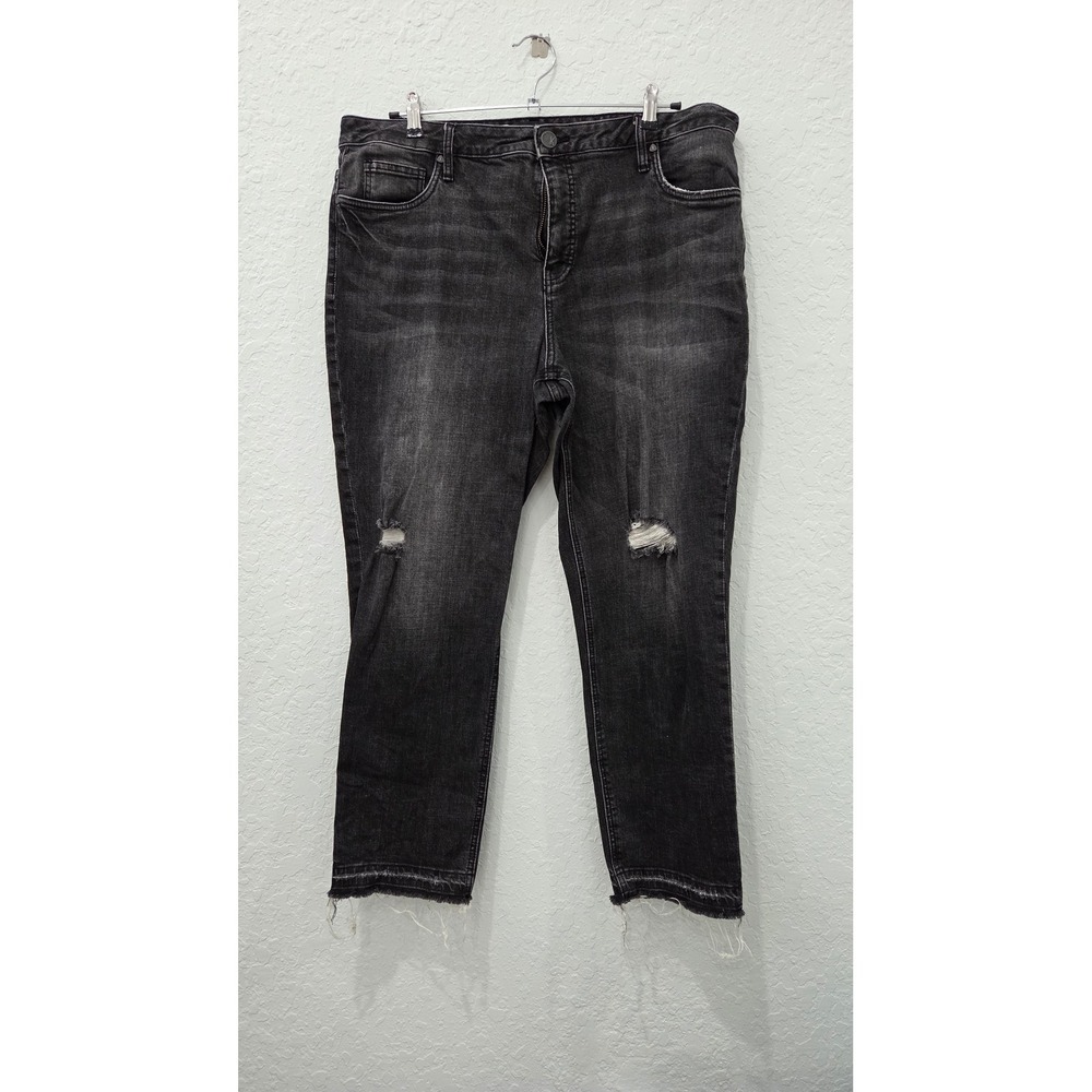 Kut from the Kloth Black Distressed Straight Leg Raw Hem Jeans Womens 16